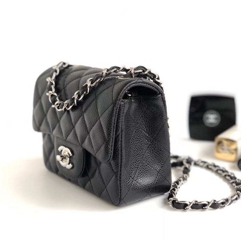 Chanel mini flap square classic quilted bag handbags chanel caviar bag crossbody purse black ...