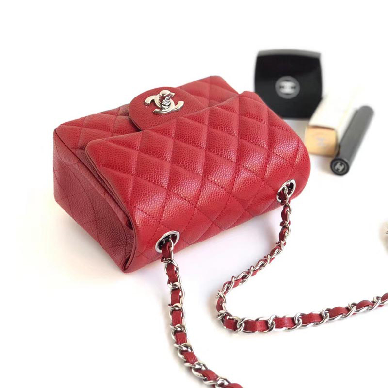 Coco Chanel mini flap square classic quilted chain bag handbags red chanel caviar bag small ...