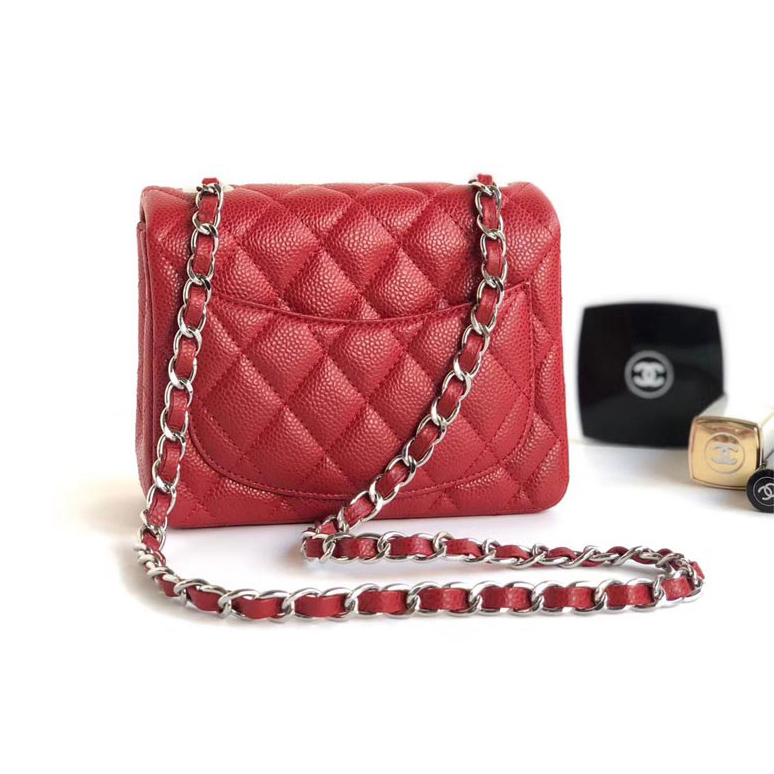 Coco Chanel mini flap square classic quilted chain bag handbags red chanel caviar bag small ...