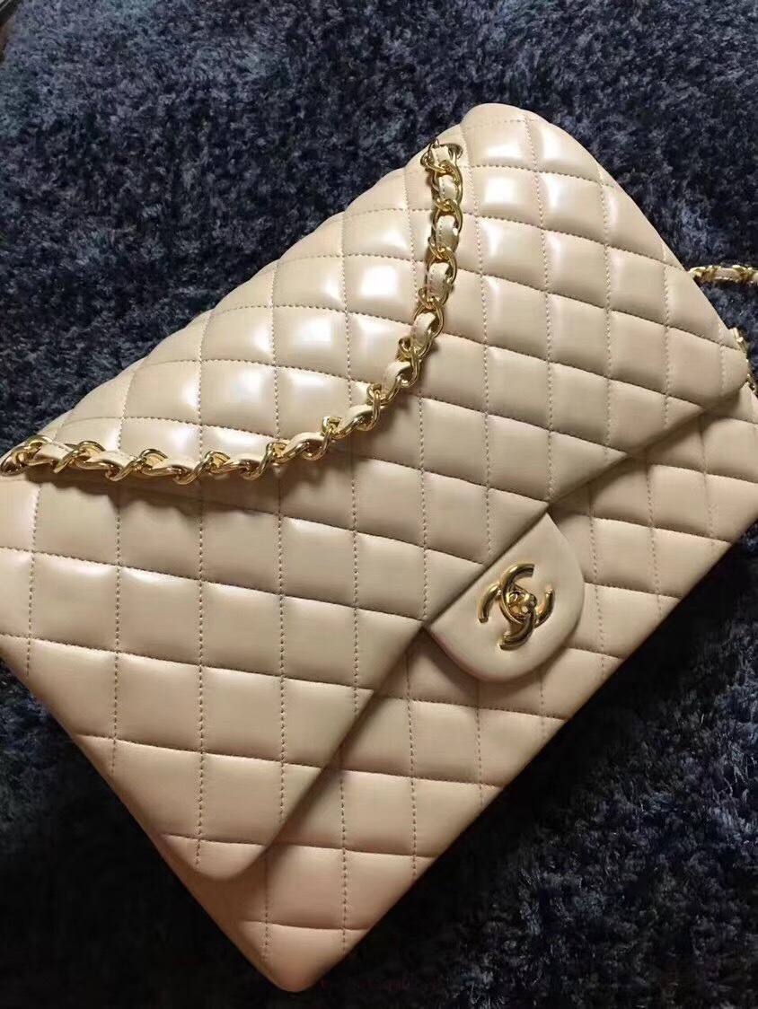 33cm Chanel maxi classic flap bag jumbo lambskin shoulder bag cheap chanel handbags outlet purse ...