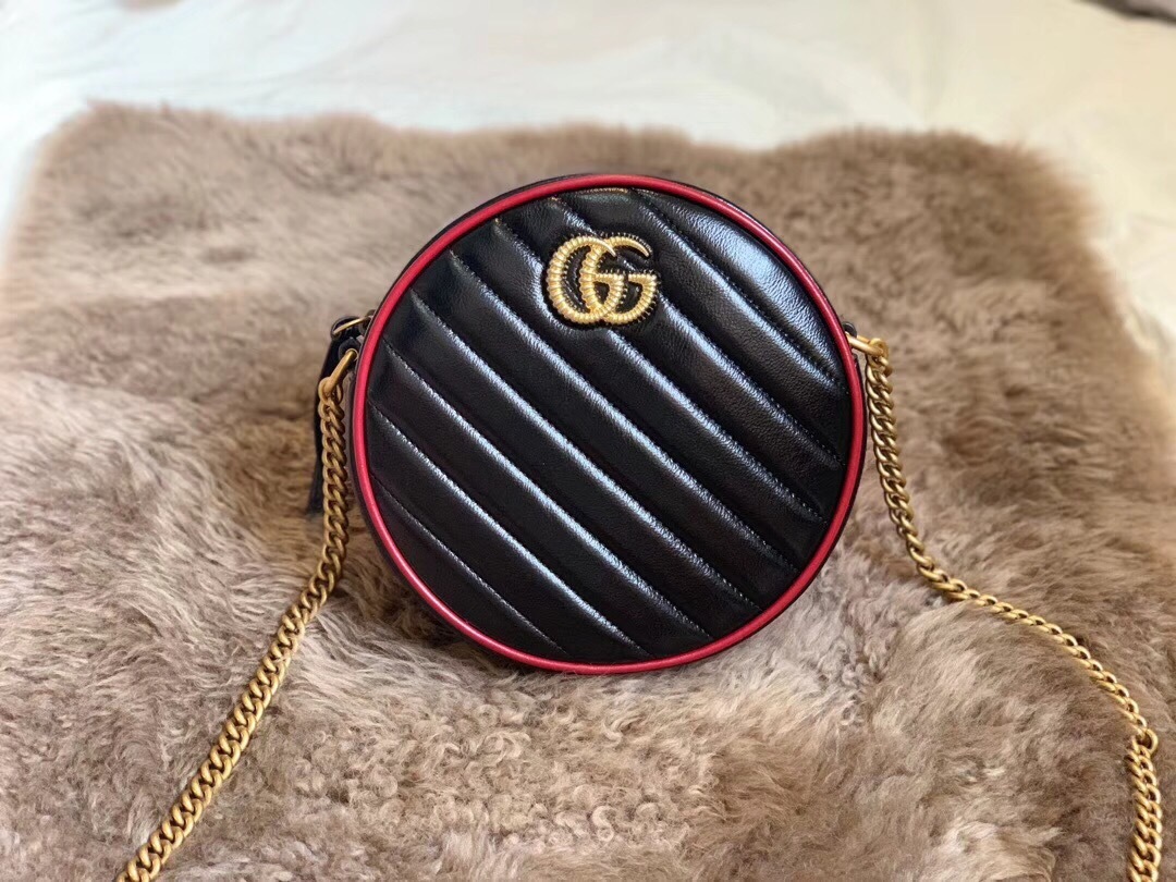 Doron replica GUCCI GG Marmont mini round shoulder bag leather chain handbag review unboxing ...