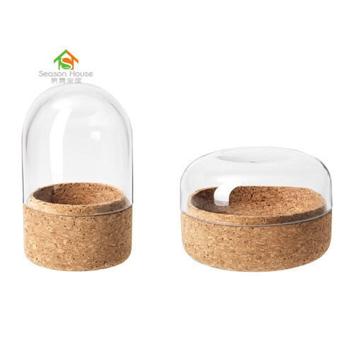Glass dome with base, set of 2 Clear glass/cork