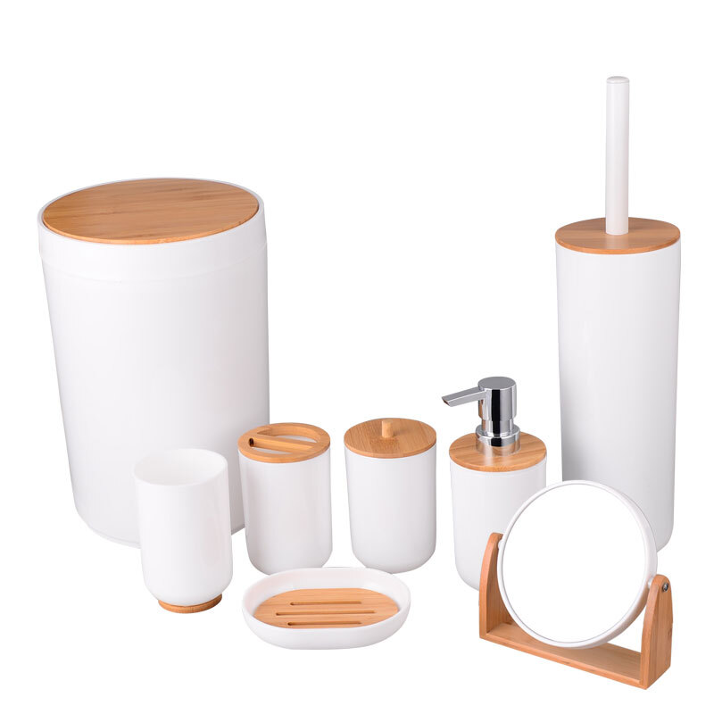 Natural Bamboo Plastic Bath Accessories for Bathroom Set