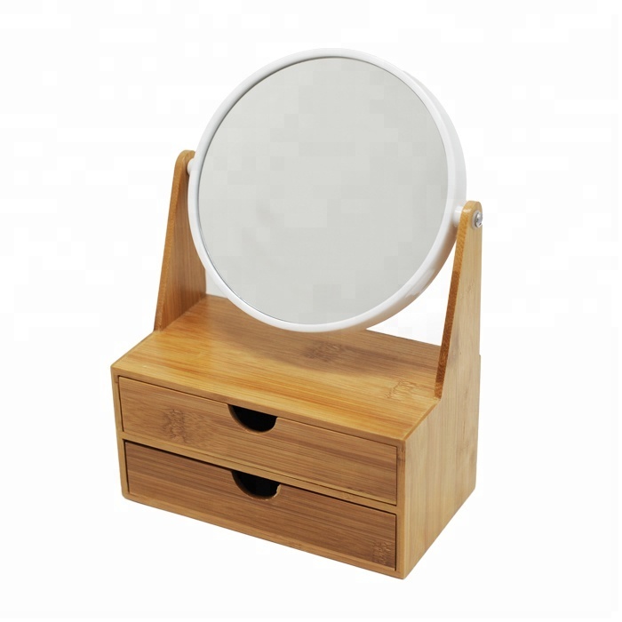 Standing Wooden Double Side Makeup Table Mirror With Drawers