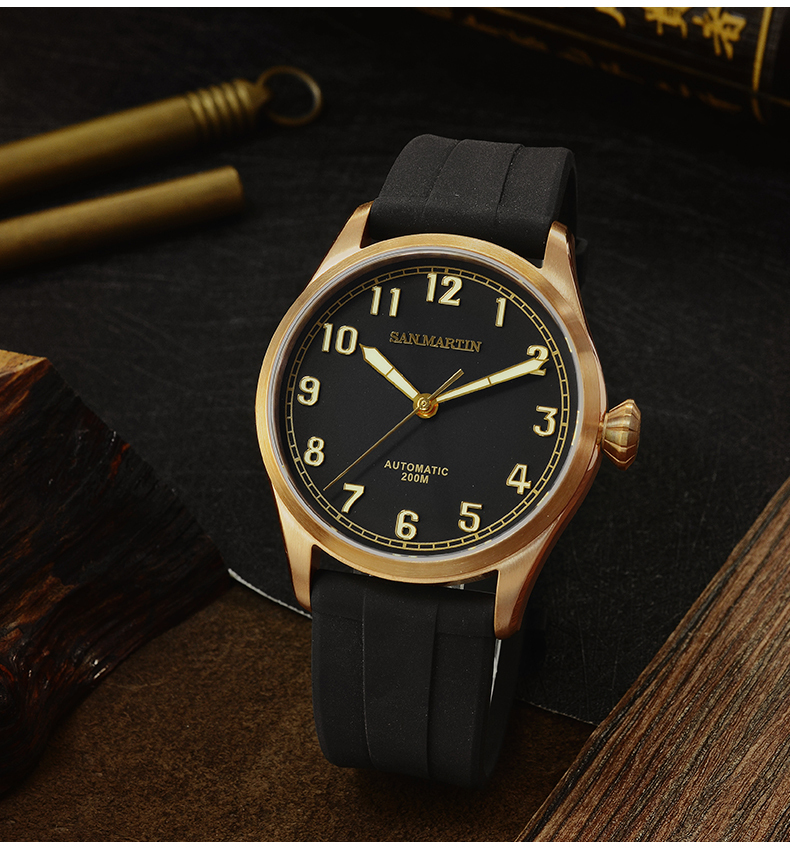 時計 SAN MARTIN automatic San Martin Diver Retro Tin Bronze Men Automatic Mechanical Watch