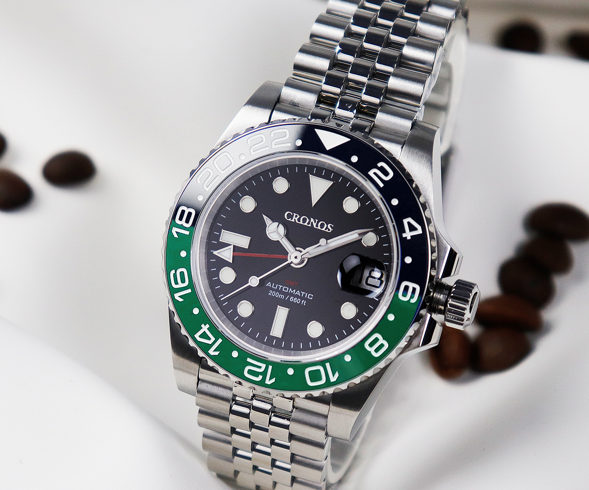 時計 CRONOS GMT automatic Cronos GMT Automatic Men Watch Bidirectional Bezel Sapphire 20 ATM