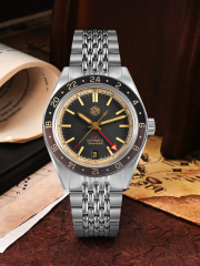 San Martin New Vintage Distressed Aluminum Bezel NH34 GMT Automatic Mechanical Retro Men's Watch N0116-G V6 GMT San Martin Limited Edition 39.5mm Full Luminous NH34 GMT Original Design Watches SN0116-G3 san martin watches,NH34 movement watch,San Martin SN0109-G-GMT,dive watches