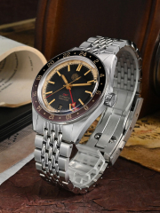 San Martin New Vintage Distressed Aluminum Bezel NH34 GMT Automatic Mechanical Retro Men's Watch N0116-G V6 GMT San Martin Limited Edition 39.5mm Full Luminous NH34 GMT Original Design Watches SN0116-G3 san martin watches,NH34 movement watch,San Martin SN0109-G-GMT,dive watches
