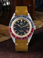 San Martin New Vintage Distressed Aluminum Bezel NH34 GMT Automatic Mechanical Retro Men's Watch N0116-G V6 GMT San Martin Limited Edition 39.5mm Full Luminous NH34 GMT Original Design Watches SN0116-G3 san martin watches,NH34 movement watch,San Martin SN0109-G-GMT,dive watches