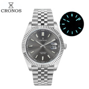 Cronos DateJust Luxury Men Watch Stainless Steel 5 Links Bracelet PT5000 Miyot 9015 100m Water Resistant Sapphire L6046M