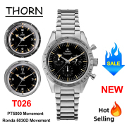 Thron T026 New Mechanical Watch PT5000/Swiss Ronda Movement Sapphire Bubble Mirror Men Watch Luminous 316L Stainless Steel Watch
