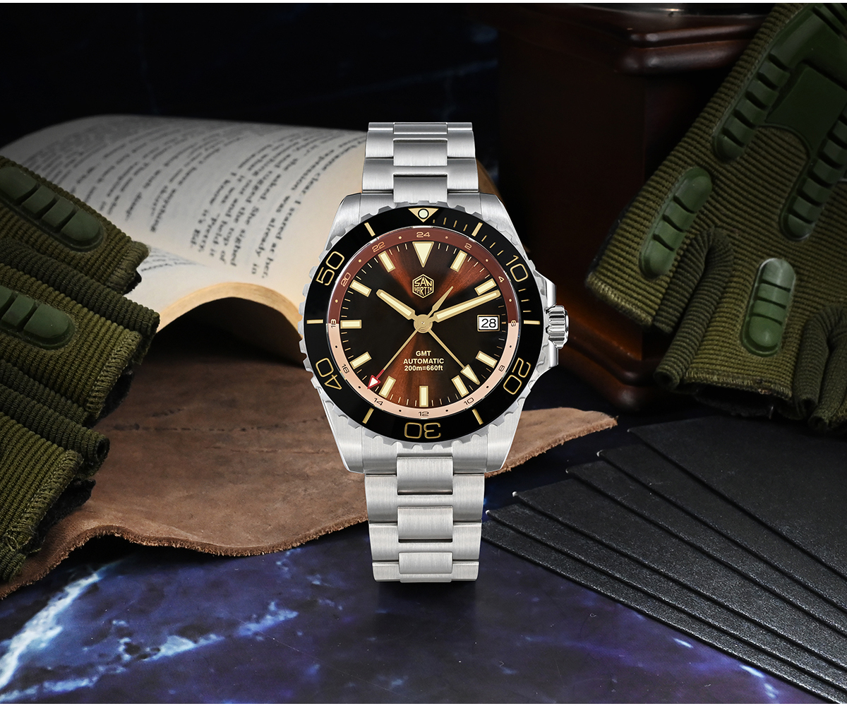 San Martin 39mm Diver GMT Watch Enamel Dial NH34 Stainless Steel Luxury Men Watch SN0136-G GMT