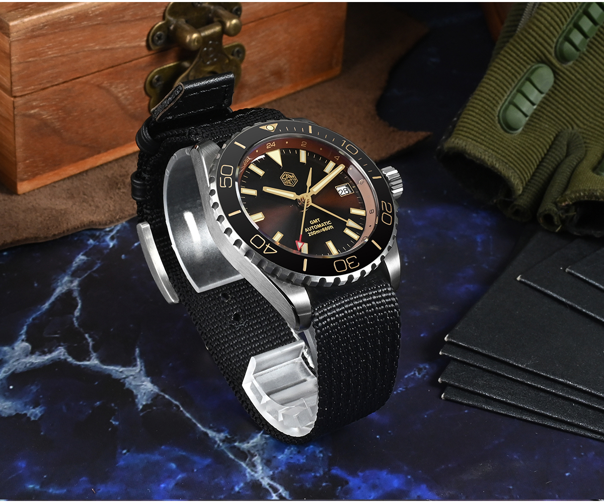 San Martin 39mm Diver GMT Watch Enamel Dial NH34 Stainless Steel Luxury Men Watch SN0136-G GMT