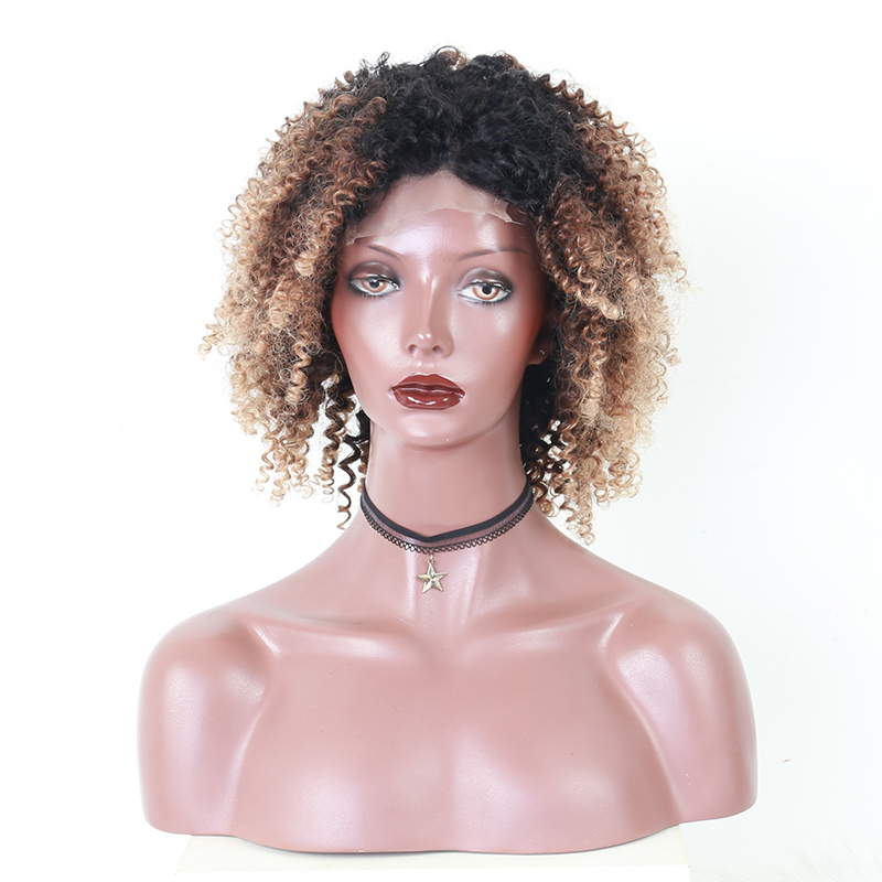  Kinky Curly Wigs Ombre 4x4 Lace Closure Wig Short Bob Lace Front Human Hair Wigs T1B/4/27 
