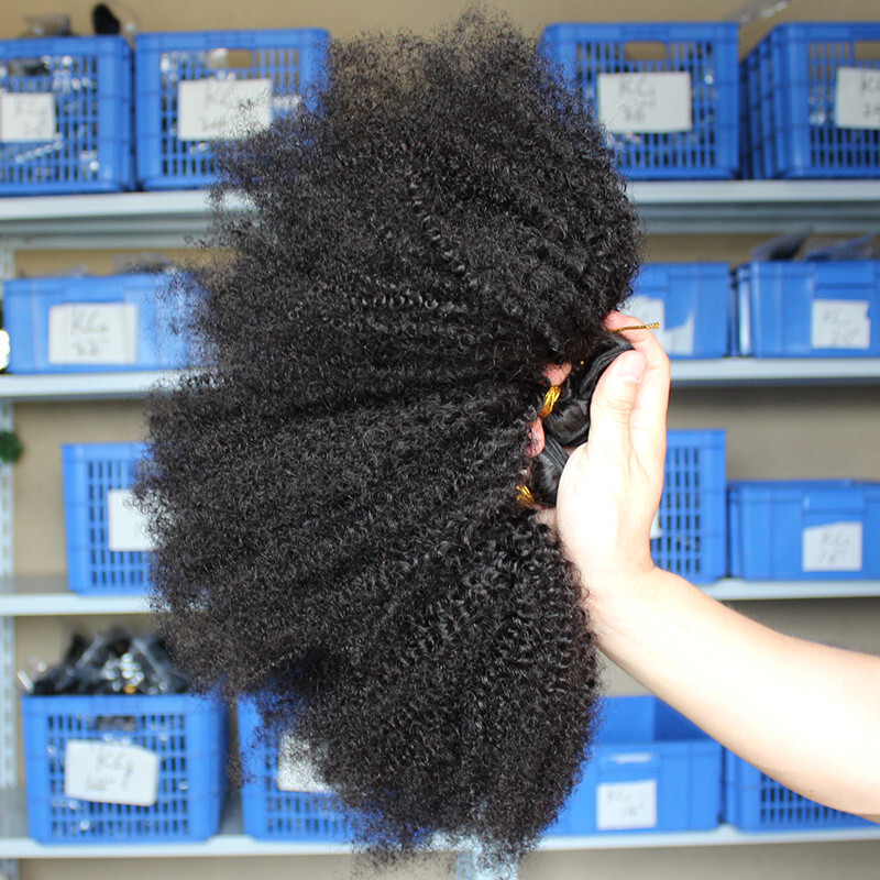 Mongolian Afro Kinky Curly Hair Weave  Natural Black 4B 4C Remy Human Hair Bundles Extension 