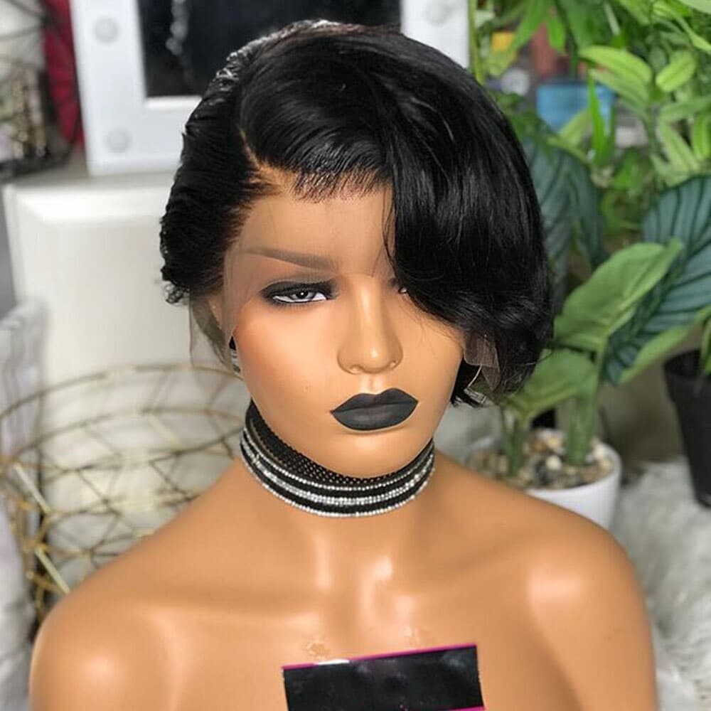 Lace Frontal Short Human Hair Wigs Peruvian Hair Pixie Cut Lace Wig Swiss Lace