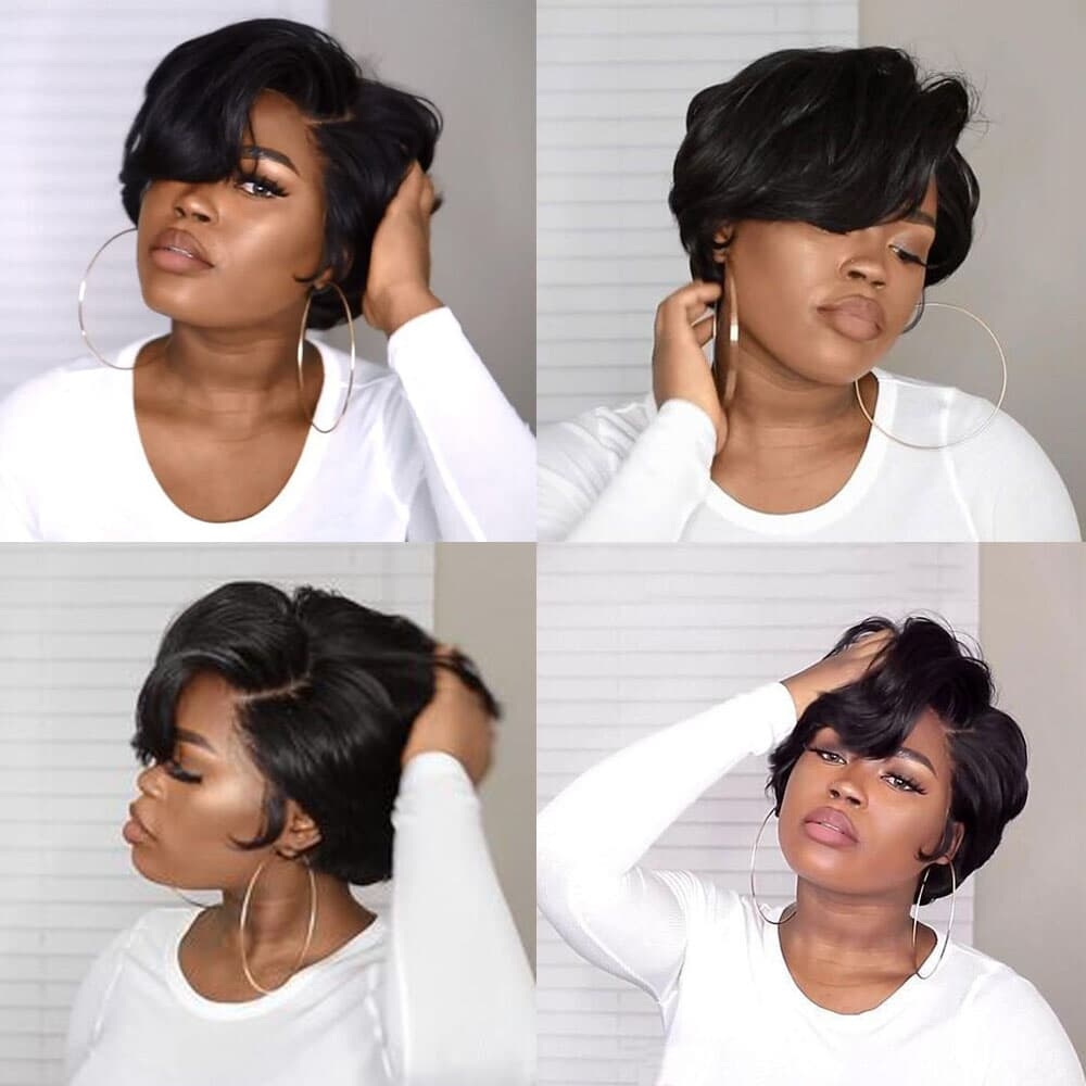 Lace Frontal Short Human Hair Wigs Peruvian Hair Pixie Cut Lace Wig Swiss Lace