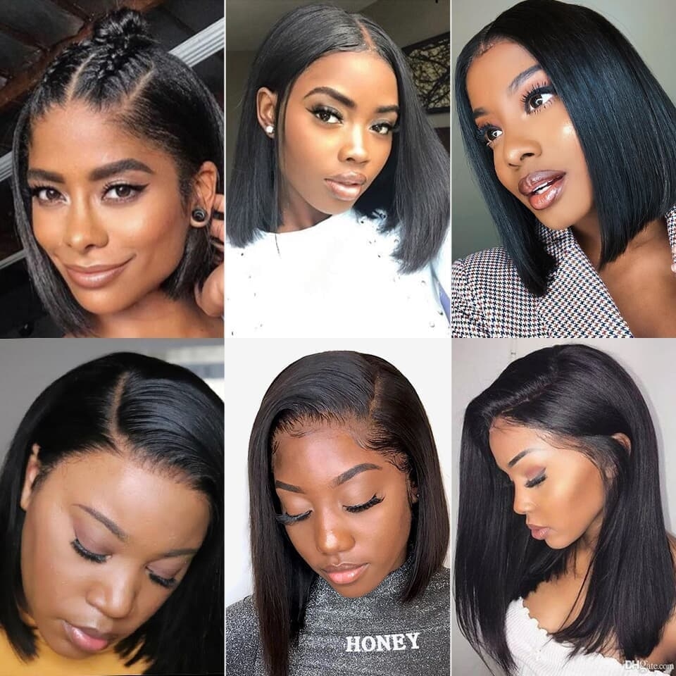 Bob Wig  Straight Lace Front Human Hair Wigs For Black Women 8-14inch 13x4 Short  Middle Ratio Remy Hair  150% density