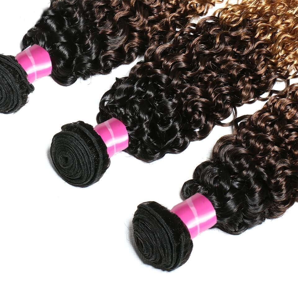 Brazilian Kiniky Curly Hair Bundles With Frontal Jerry Curly Lace Front  Human Hair Ombre Curly 3 Bundles With Frontal