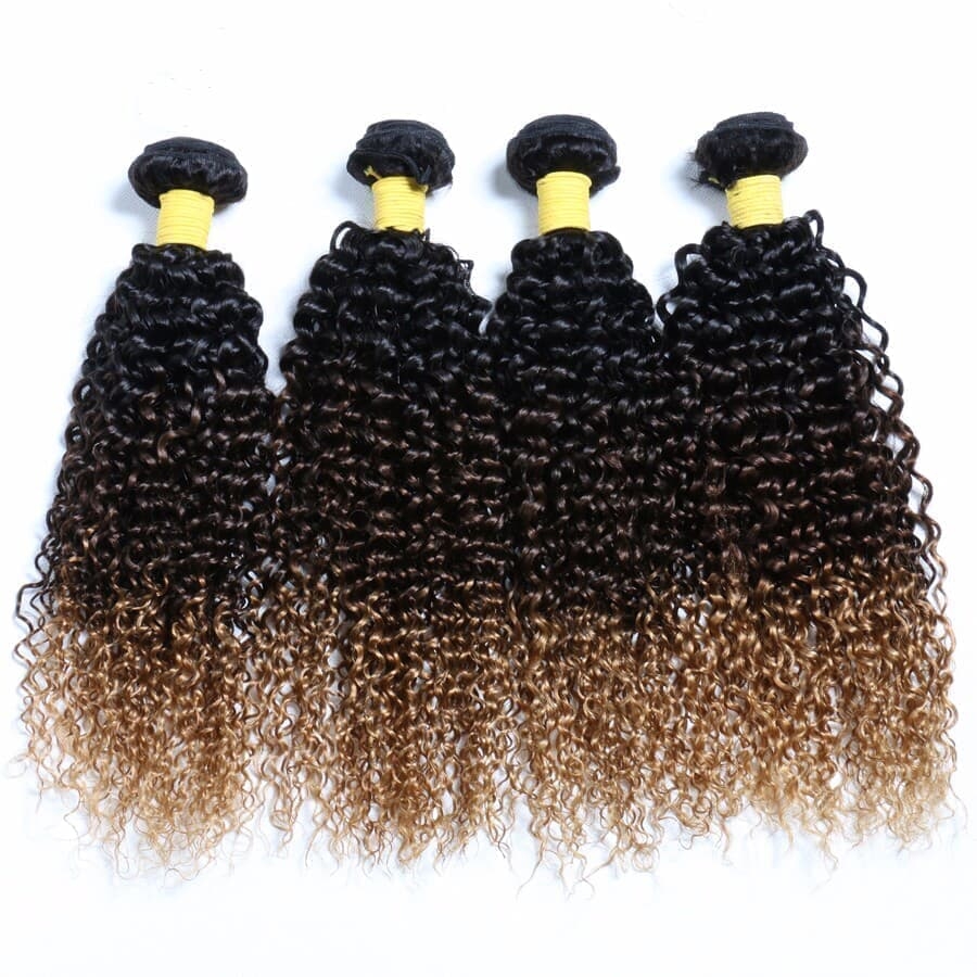 Brazilian Kiniky Curly Hair Bundles With Frontal Jerry Curly Lace Front  Human Hair Ombre Curly 3 Bundles With Frontal