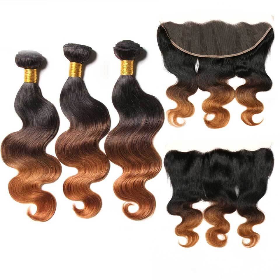 Body Wave Bundles With Frontal Brazilian Hair Weave Bundles With Frontal Human Hair 3 Bundles With Frontal Ombre