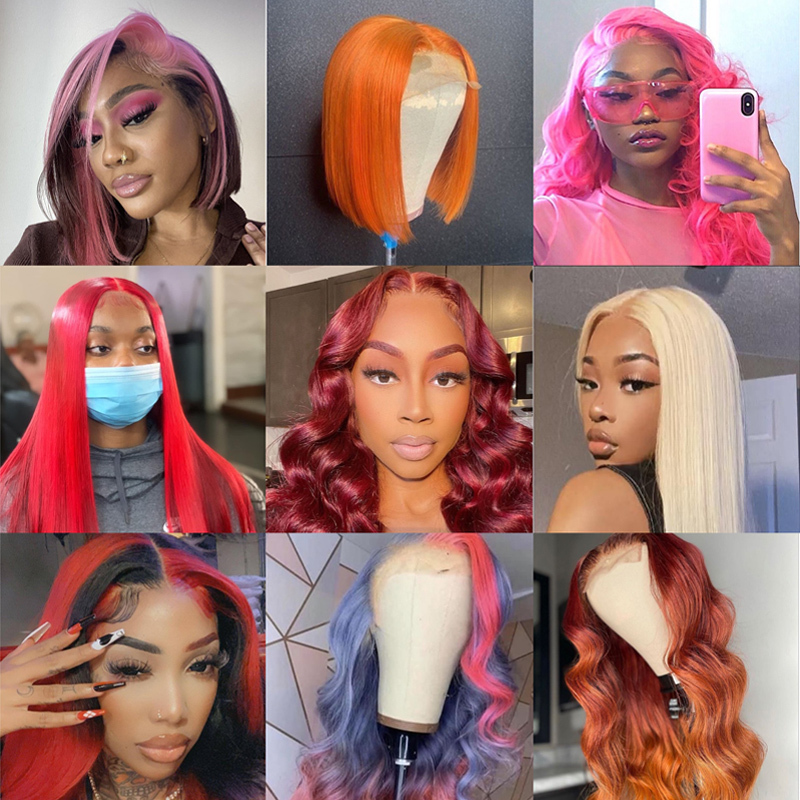 Ombre 13*4 Lace Front Wig Two Tone Remy Hair Red Short Bob Wigs with Baby Hair 