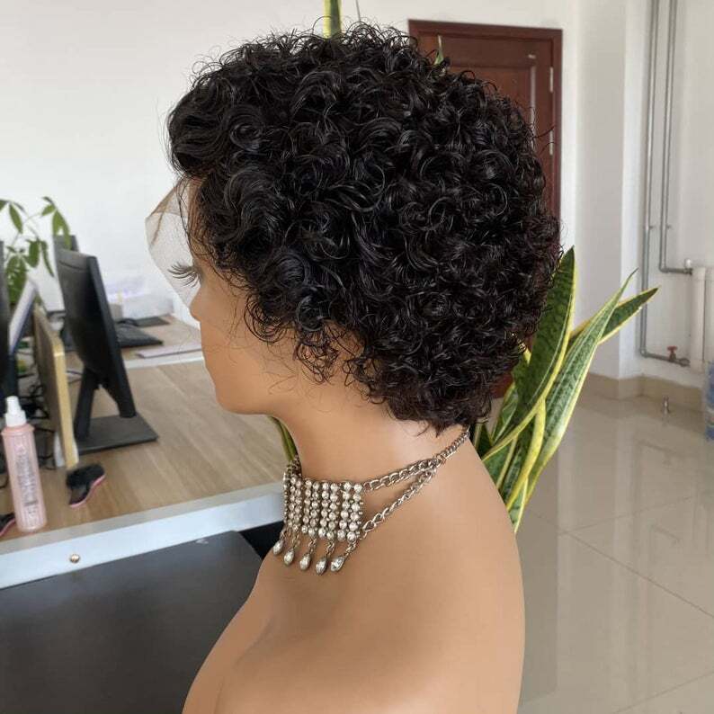 Natural color 150% Density pixie curly short wigs 100% virgin lace front brazilian pixie cut wig human hair