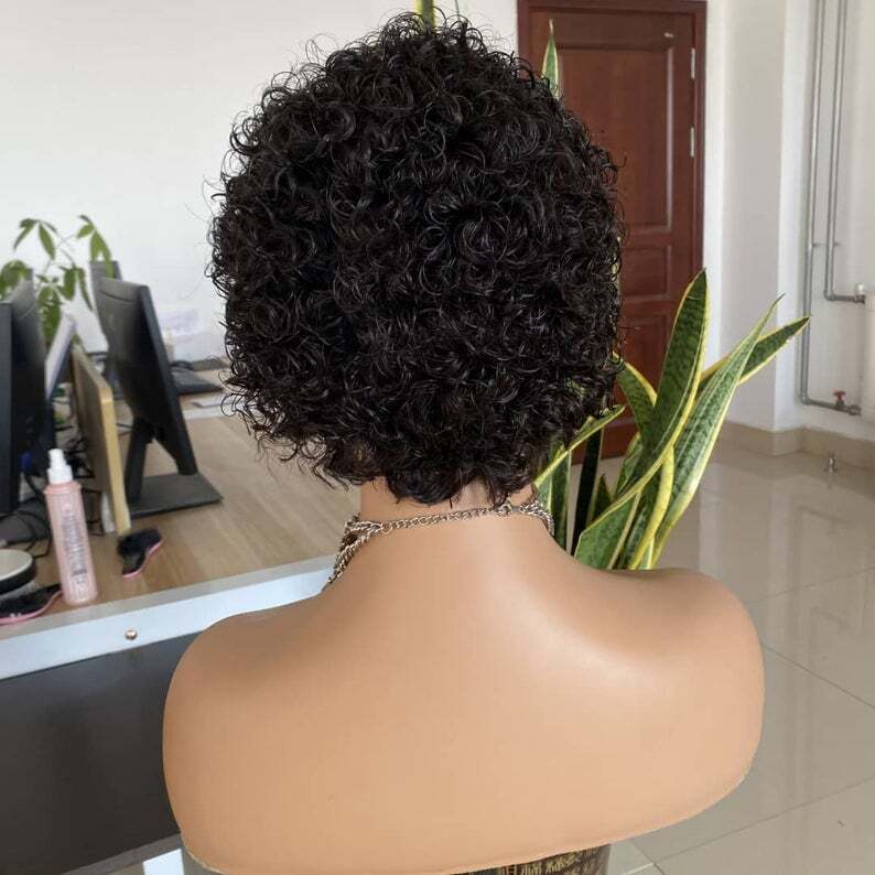Natural color 150% Density pixie curly short wigs 100% virgin lace front brazilian pixie cut wig human hair
