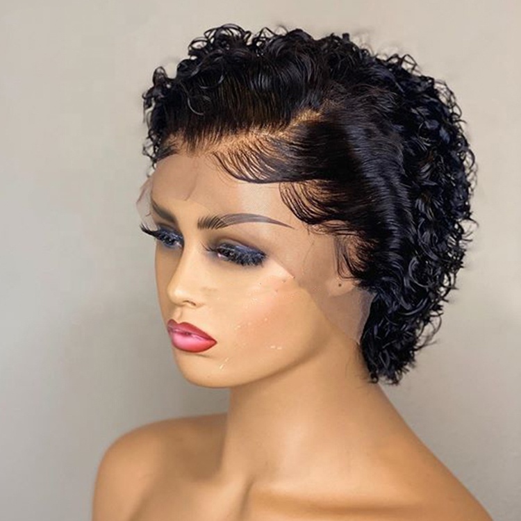 Pelucas Cortas Pixie Cut Short Lace Front Wig Perruque Africaine Deep Curly Natural Hair Wigs