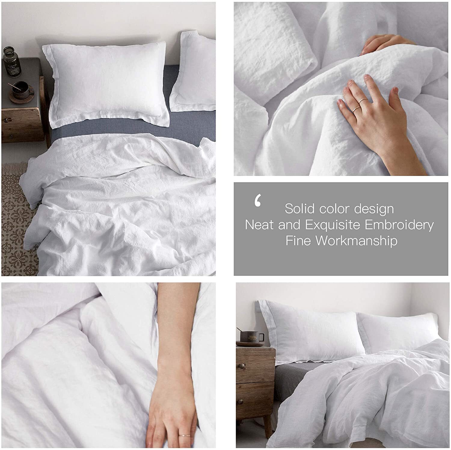Simple&Opulence 100% Stone Washed Linen Embroidered Thread 3 pcs Duvet Cover Set Simple&Opulence 100% Stone Washed Linen Embroidered Thread 3 pcs Duvet Cover Set