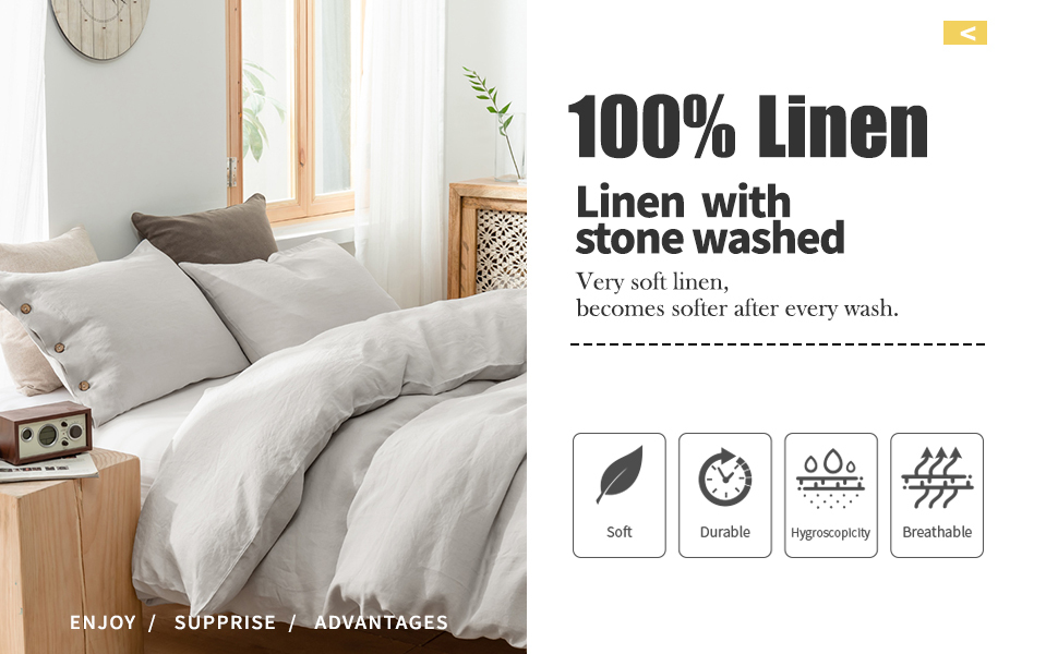 Simple&Opulence 100% Linen Duvet Cover Set 3pcs with Coconut 