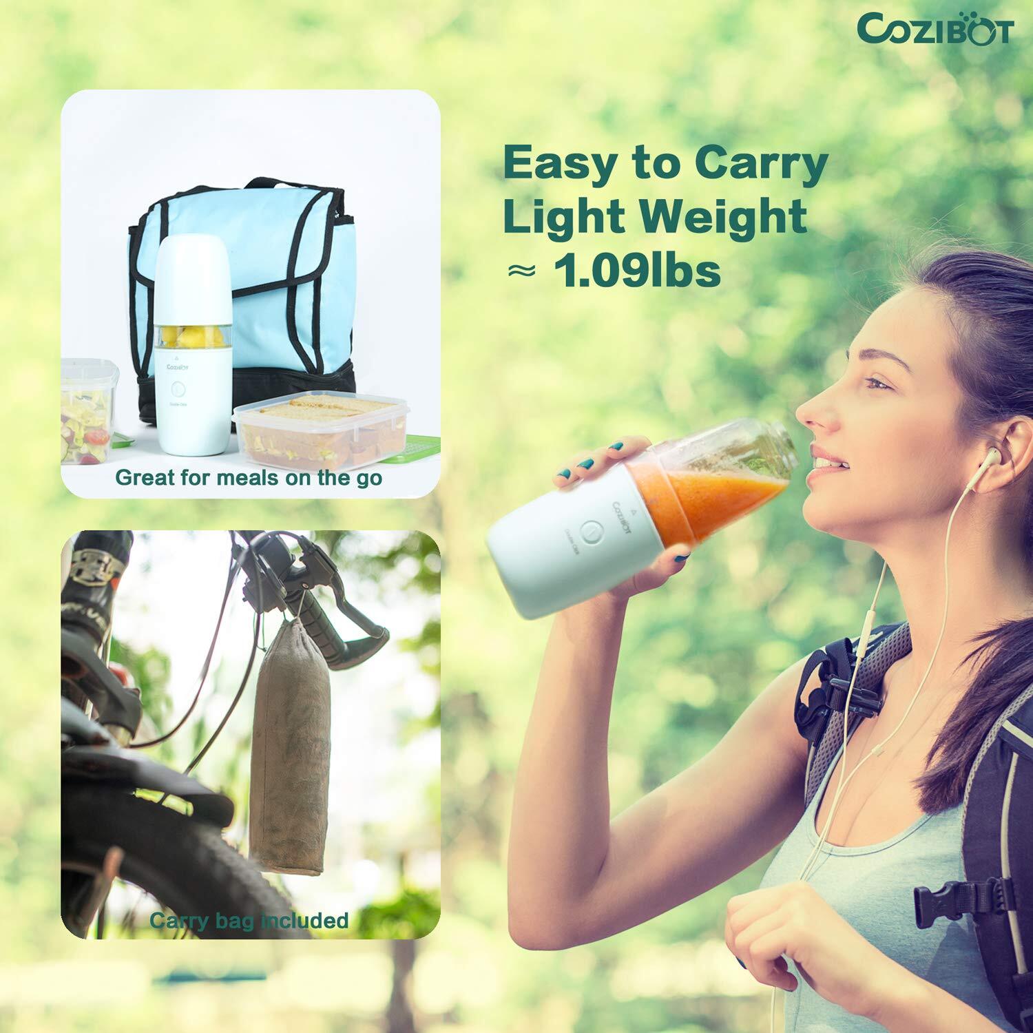 Single-Serve Travel Blender FDA BPA-Free Cozibot Travel Blender for Smoothies and Shakes Rechargeable USB Blender for On The Go Personal Blender Fruit Juicer Cup with Ice Tray Portable Blender