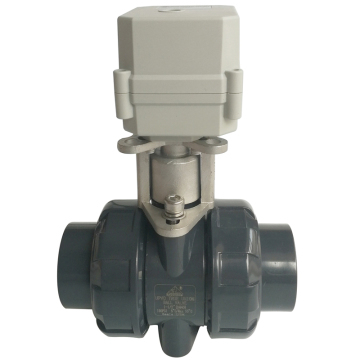 1-1/2" Plastic Electric actuated ball valve DC12V or DC24V, DN40 PVC electric water valve with union ends, CR703 electric automated water valve used for water treatment?1-1/2" Plastic Electric actuated ball valve DC12V or DC24V?electric valve UPVC,DC12V ELECTRIC VALVE,DC24V ELECTRIC VALVE,ELECTRIC VLVE UPVC,Motorized electric valve,UPVC electric valve,11/2 inch Plastic ball valve