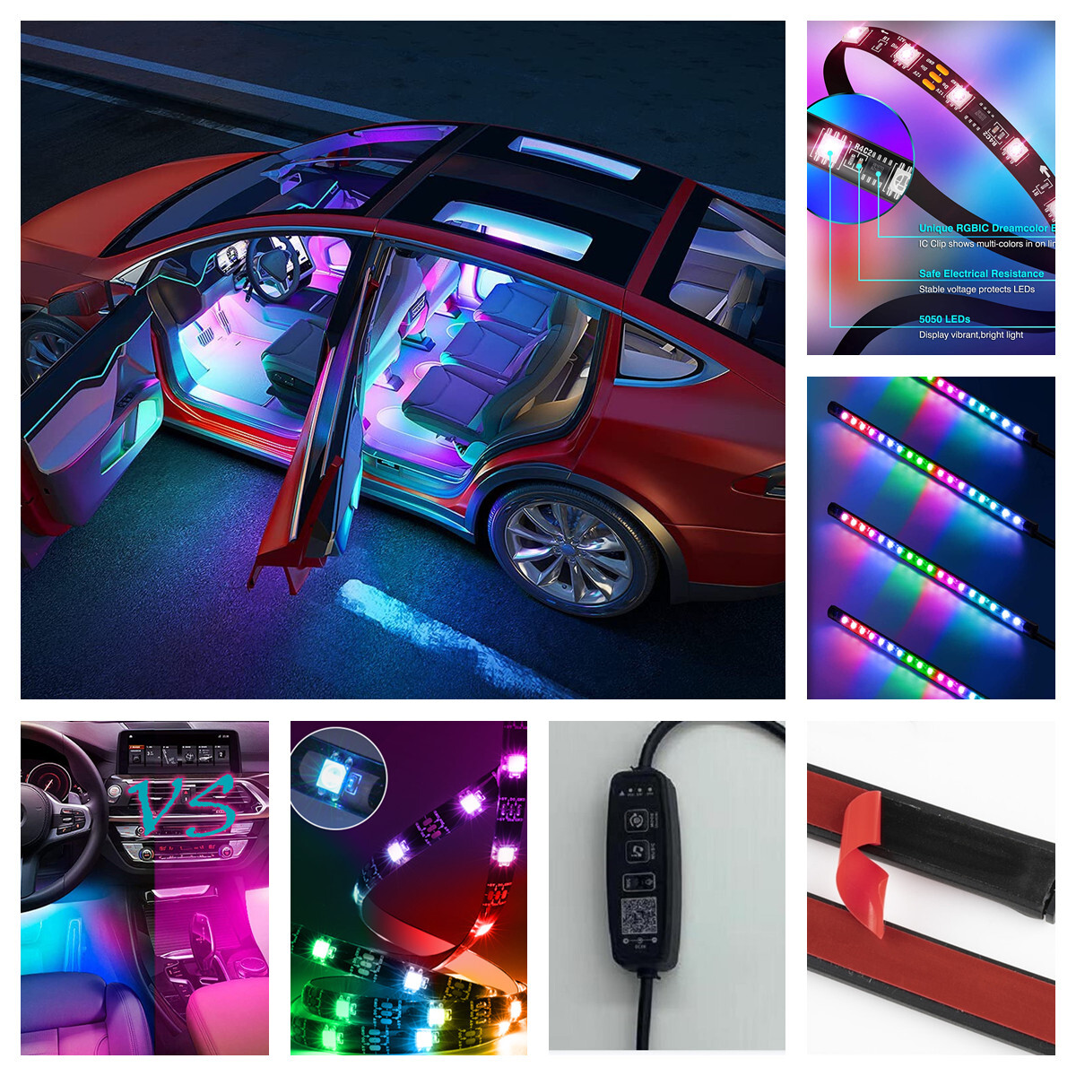 RGBIC Car LED Lights,Smart Lights strip,Interior Car Lights,With App Control,Music Sync Mode,DIY Mode and Multiple Scene Options RGBIC car lights,Smart Lights strip 