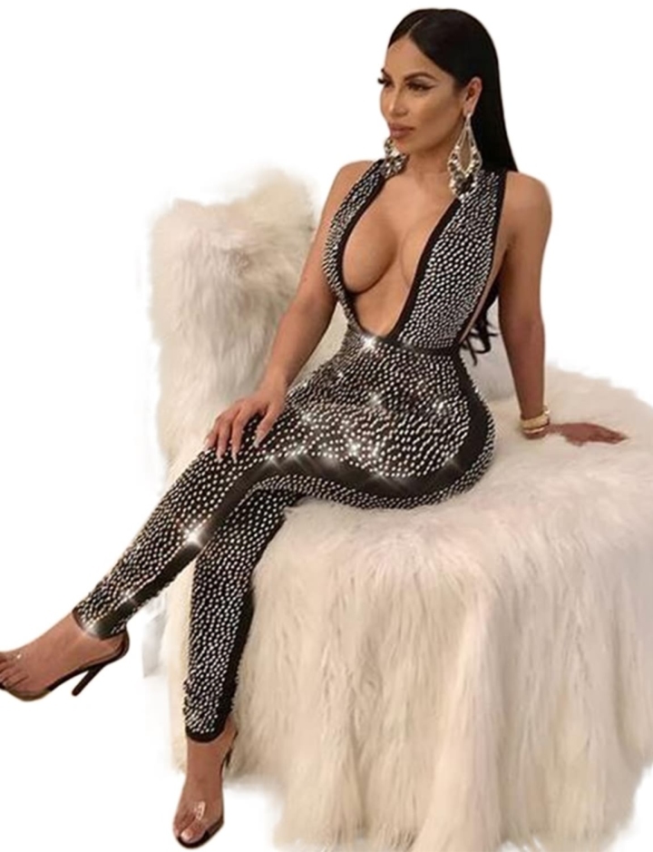 rhinestone one piece jumpsuit