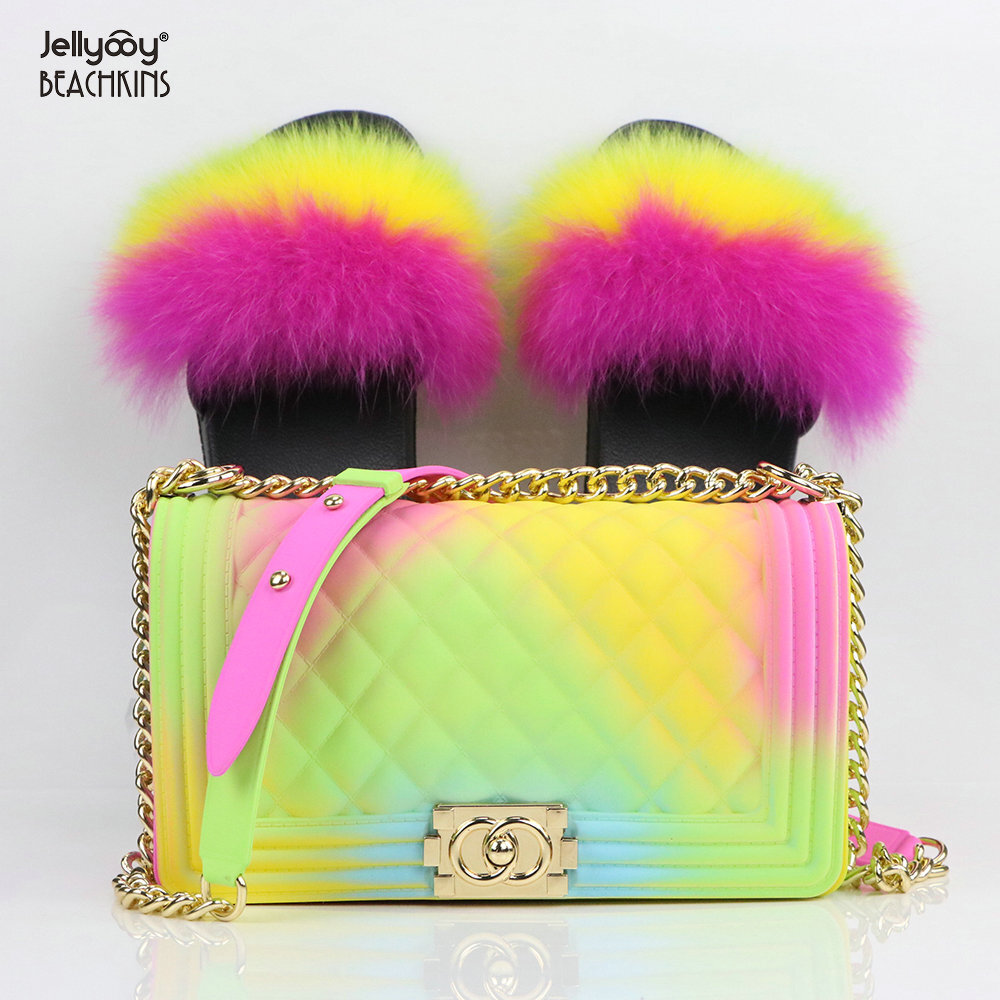 rainbow sandals with matching purse