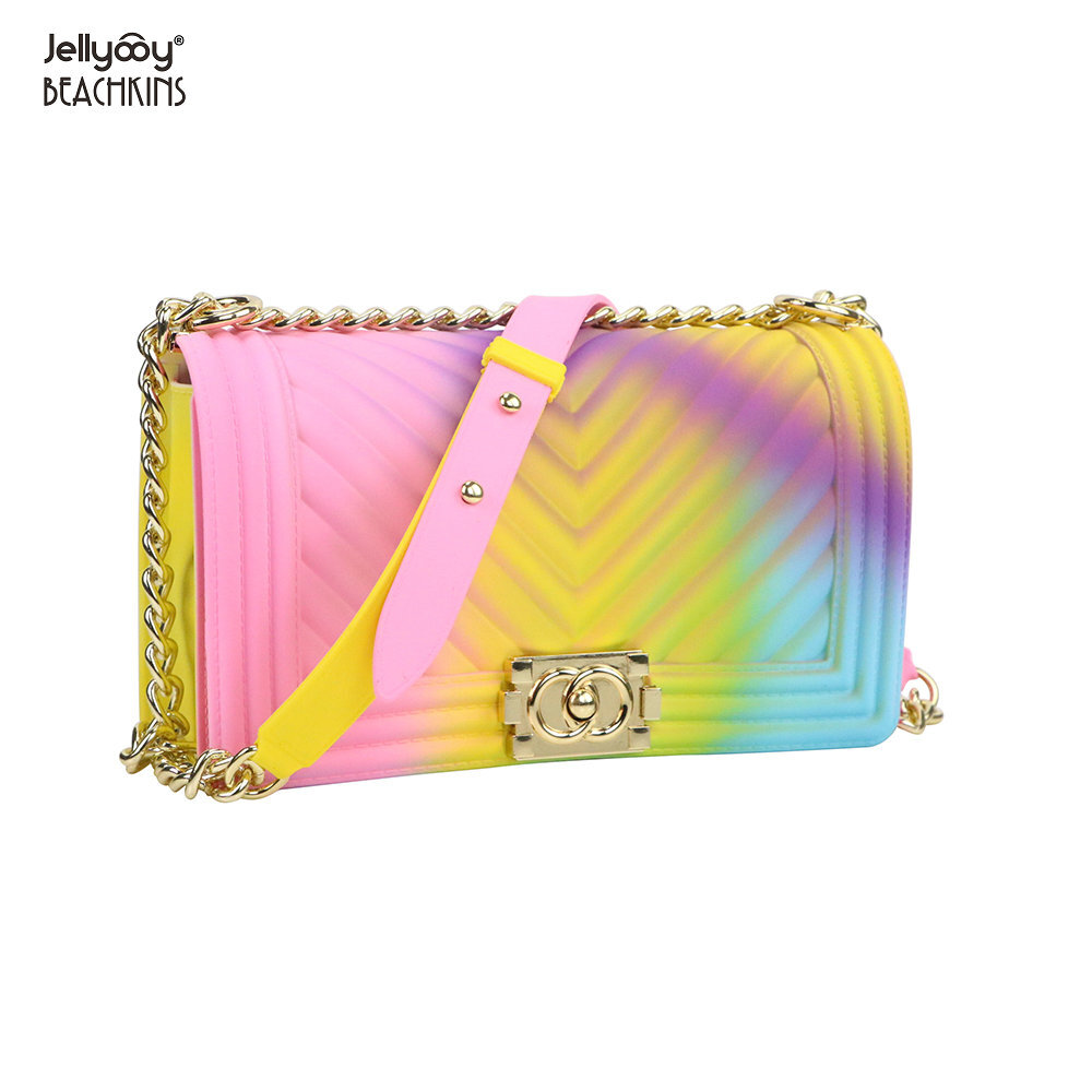 Jellyooy Beachkins Matte Colorful Jelly Shoulder Bags V Stripe