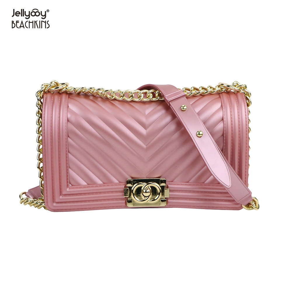 Jellyooy Beachkins Matte Color Jelly Shoulder Bags V Stripe Candy