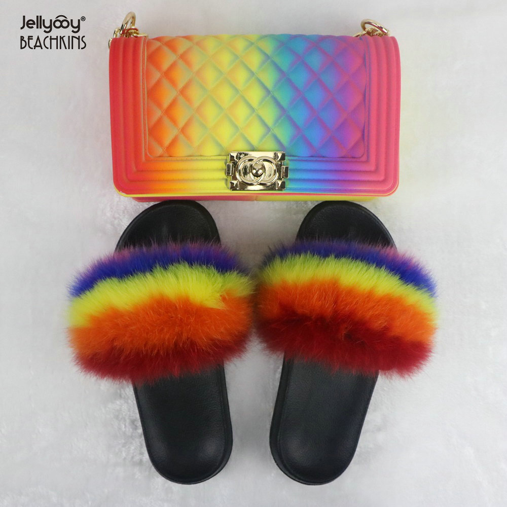 rainbow sandals with matching purse