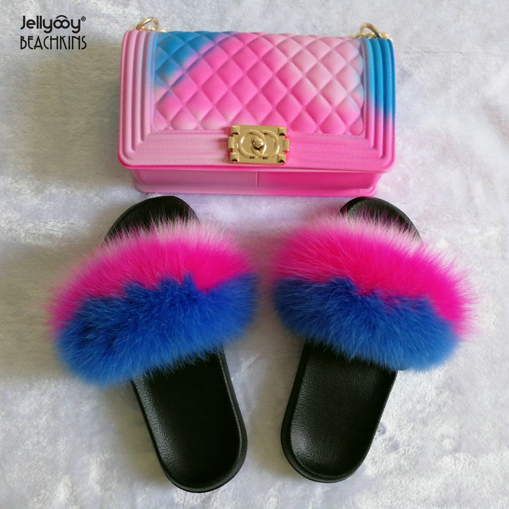 fluffy rainbow slippers