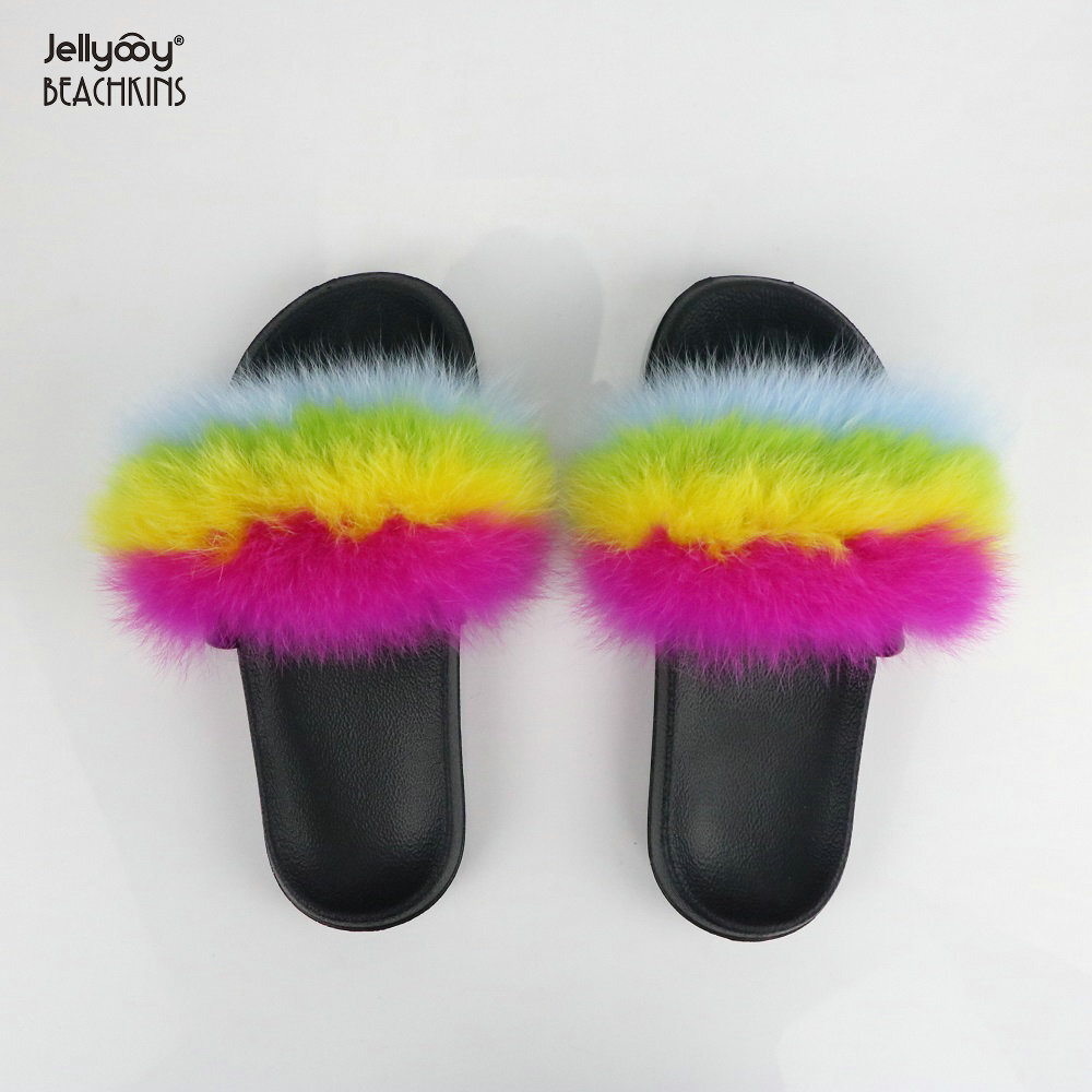 rainbow fur sandals