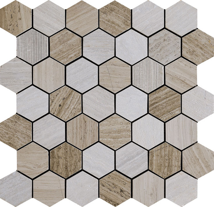 12"x12" Athens Grey Wood Grain Hexagon Mosaic Tile Homey Mosaic