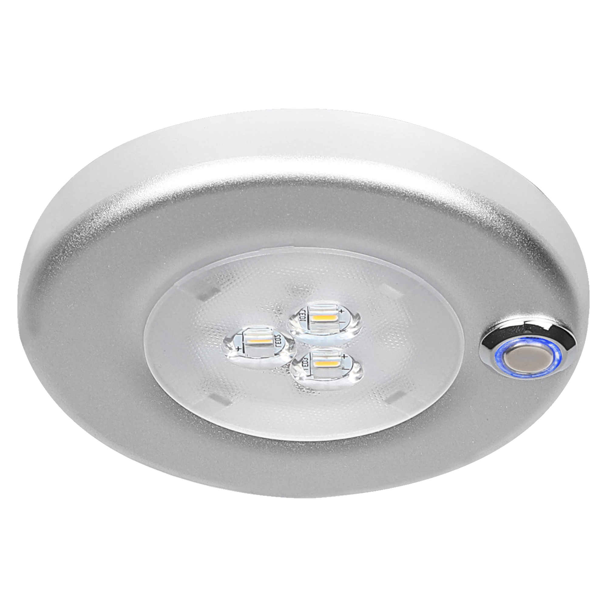 2 Packs Super Slim Under Cabinet Light 12V DC Interior Light for Camper Trailer Motorhome Facon 12V LED Puck Light with Dimmable Touch Switch and Blue Indicator Light 
