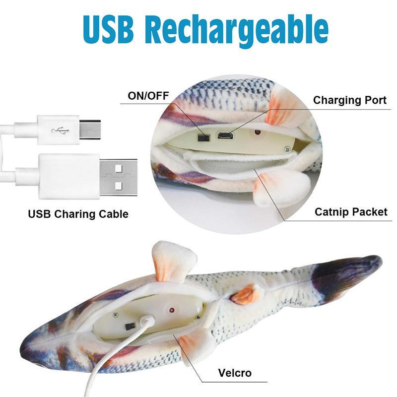 Electric fish Electronic Pet Cat Catnip Toy Electric USB Charging Simulation Fish jump fish Dog Cat Playing Biting Chewing Training Pets Sup