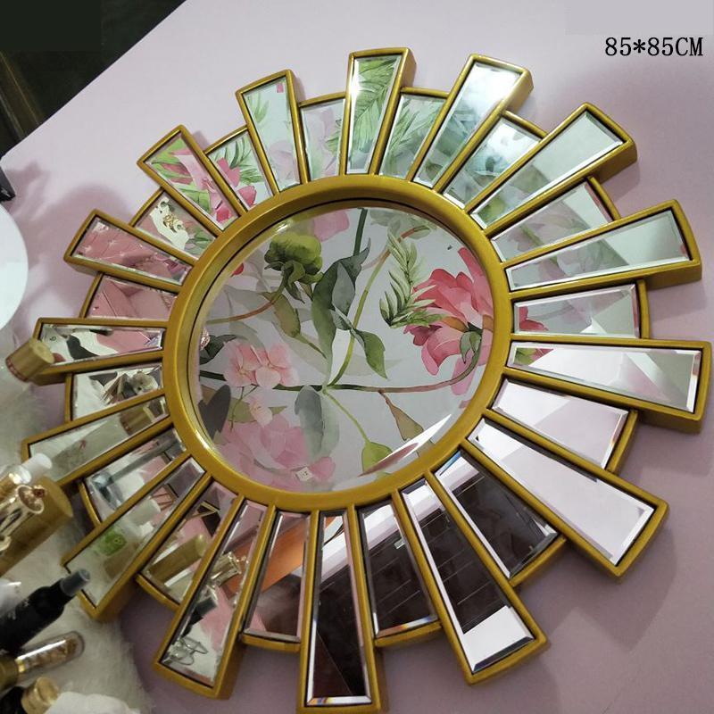  65cmx65cm European Modern Restaurant Fireplace Sun Decoration Mirror Living Room Entrance Background Wall Decoration Mirror  