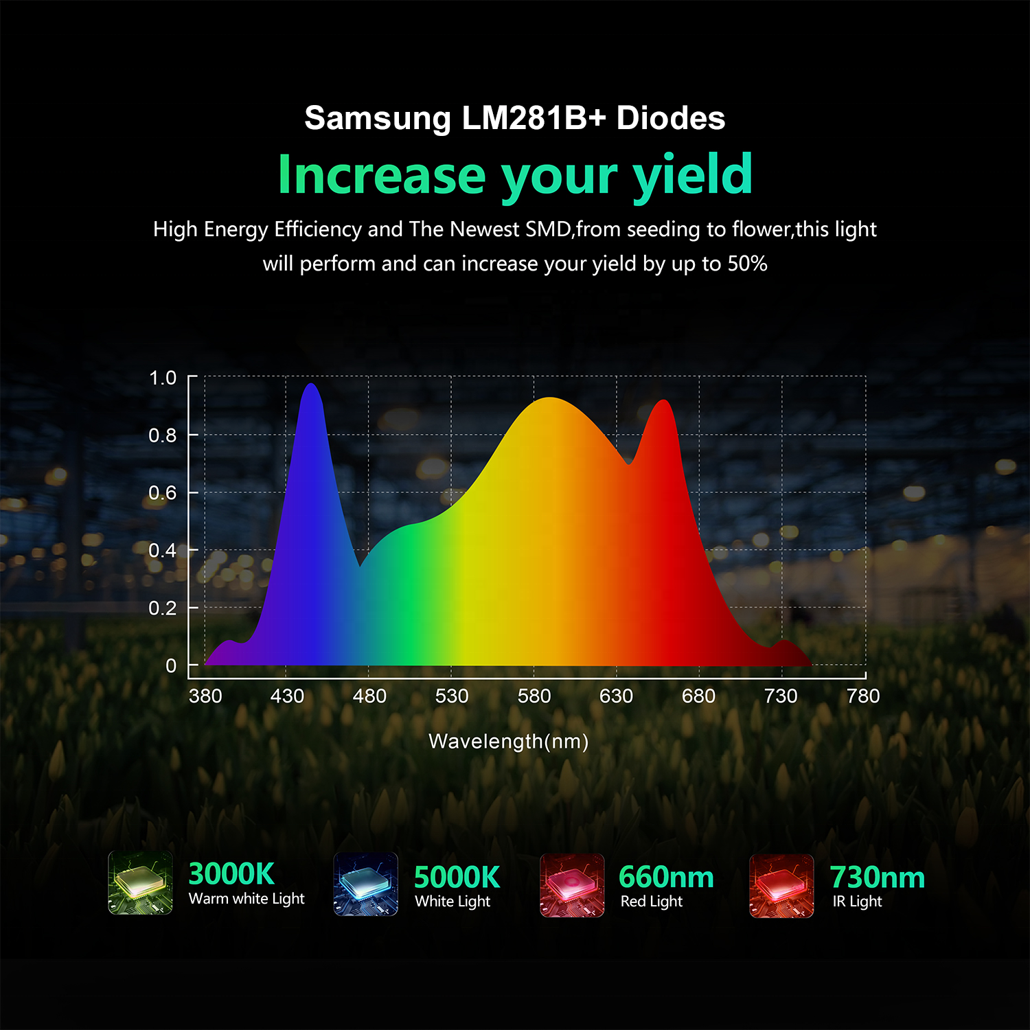 720W Samsung Quantum Grow Light Full Spectrum QB288 LED Growing Lamp for Indoor Plants with 3000K 5000K 660nm IR LEDs Board 