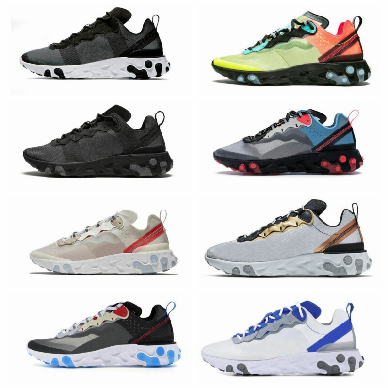 2020 New Hot Sale Reacting Element 87 55 Running Shoes For Men Women Light Triple Black White Blue Sports Sneakers 38-45 