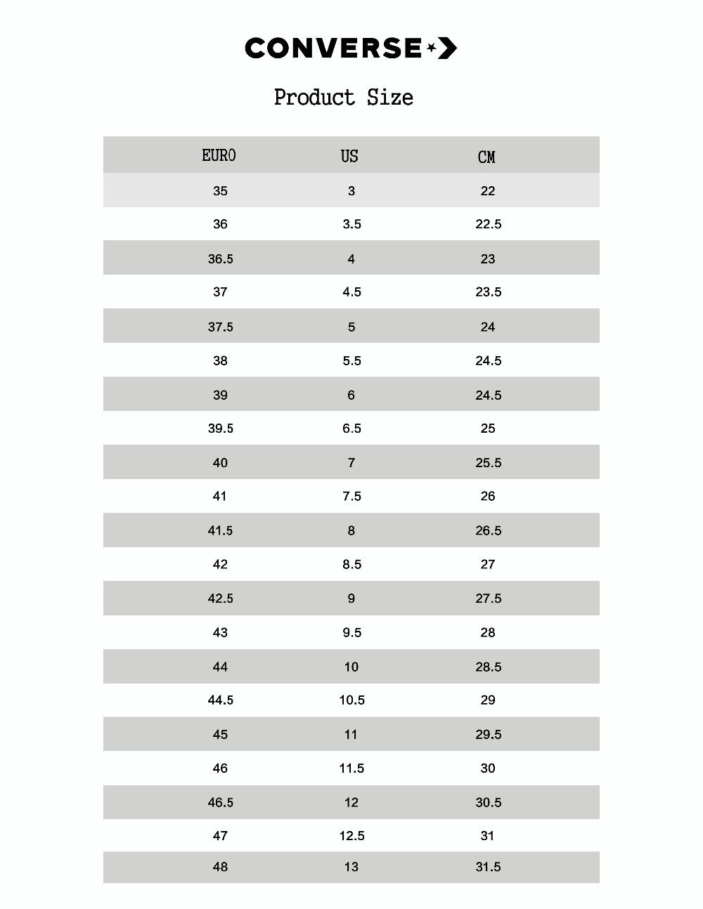 匡威尺码表