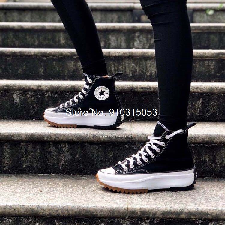 CONVERSETR X JW - Womens Originals High Platform White Casual Sneakers  Run Star Hike 