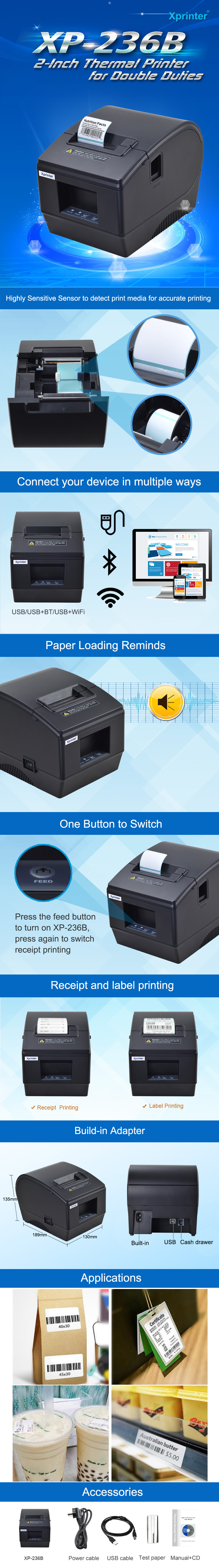 XP-236BL Thermal Barcode Label Printer Adhesive Two-Dimensional Code Tag Milk Tea Bill Print personal use label printing machine 